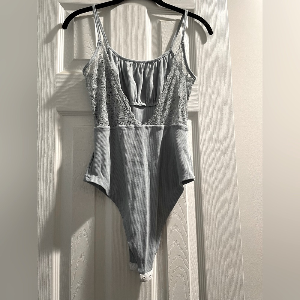 Light blue low back lace bodysuit